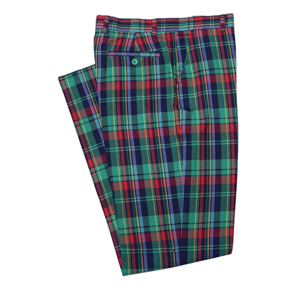 Mens Plaid Pants 32 Green Red Blue Tartan Cotton Dress Trousers Straight Fit